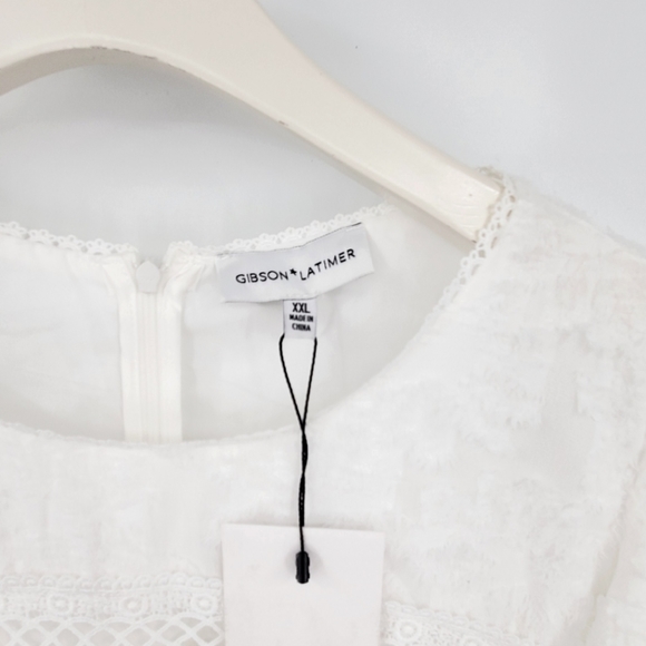 Gibson Latimer Off White Ruffle Crew Neck Sleeveless Crochet Dress XX-Large NWT - Picture 6 of 7